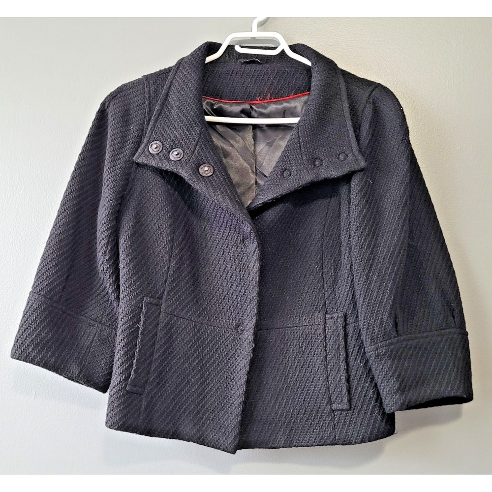 Ispiri Ladies Tweed Short Winter Black Dressy Coat Size Med Snap with Pockets
